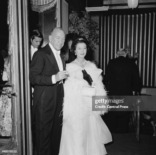 Actor and playwright Noël Coward with actress Vivien Leigh at a performance of Coward's new musical 'Sail Away' at the Savoy Theatre in London, 28th...