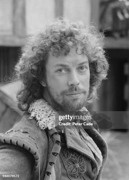 English actor Tim Curry in costume during the filming of the television mini-series 'Will Shakespeare' at the ATV studios in Elstree, UK, 2nd June...