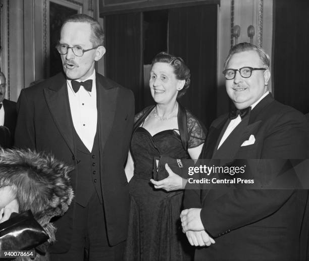 From left to right, writers Michael Gilbert, Josephine Bell and John Creasey at the first Crime Writers' Association dinner at the Criterion in...