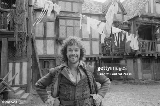 English actor Tim Curry in costume during the filming of the television mini-series 'Will Shakespeare' at the ATV studios in Elstree, UK, 2nd June...