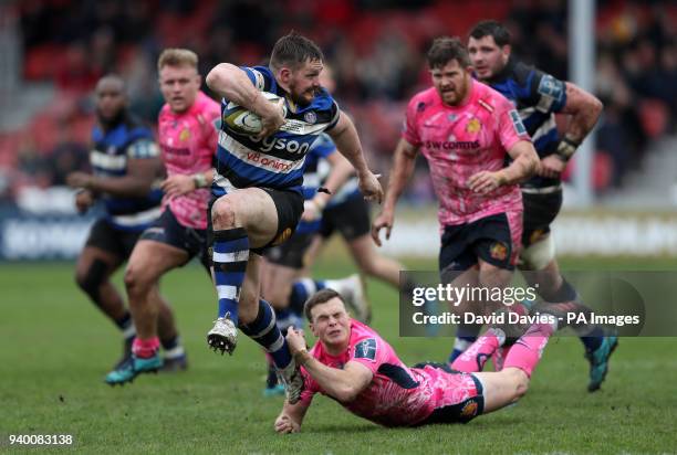 Bath's Shaun Knight gets away from Exeter's Joe Simmonds during the Anglo-Welsh Cup Final at Kingsholm, Gloucester.