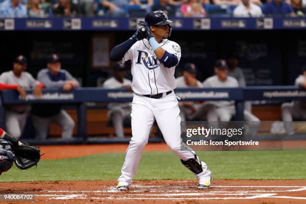 Tampa Bay Rays right fielder Carlos Gomez at bat during the MLB game between the Boston Red Sox and Tampa Bay Rays on March 29, 2018 at Tropicana...