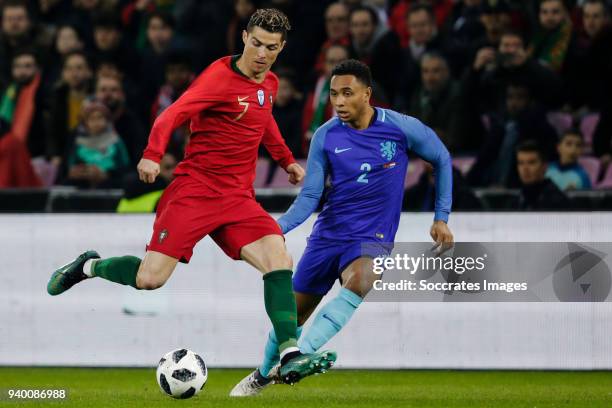 Cristiano Ronaldo of Portugal, Kenny Tete of Holland during the International Friendly match between Portugal v Holland at the Stade de Geneve on...