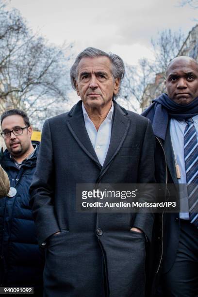 The writer and philosopher Bernard Henry Levy at the Silent March In Memory Of Mireille Knoll who survived the Holocaust but was recently murdered in...