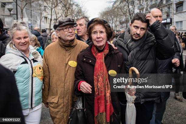 Serge and Beate Klarsfeld and Joel Mergui at the Silent March In Memory Of Mireille Knoll who survived the Holocaust but was recently murdered in her...