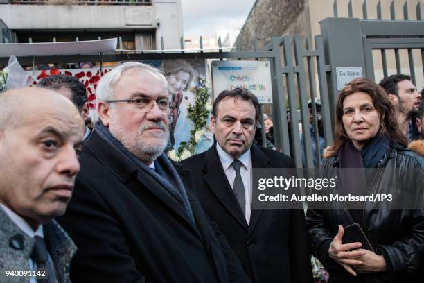 Jean Marc Todeschini , Joel Mergui and the Israeli Ambassador to France, Aliza Bin Noun at the Silent March In Memory Of Mireille Knoll who survived...