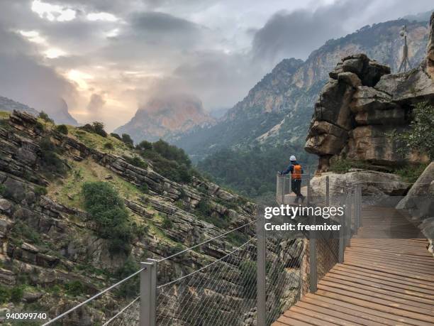 man in caminito del rey - caminito del rey málaga province stock pictures, royalty-free photos & images