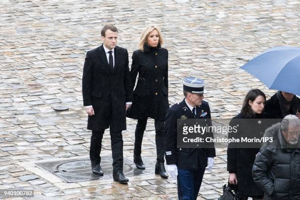 Departure from the coffin at the end of the ceremony, in the presence at the end of the cortege of the President of the Republic Emmanuel Macron and...