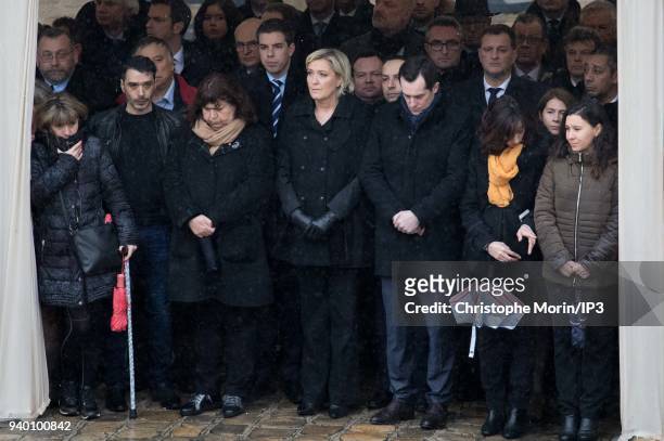 Marine Le Pen attends a national tribute to Colonel Arnaud Beltrame at Hotel des Invalides on March 28, 2018 in Paris, France. The French police...