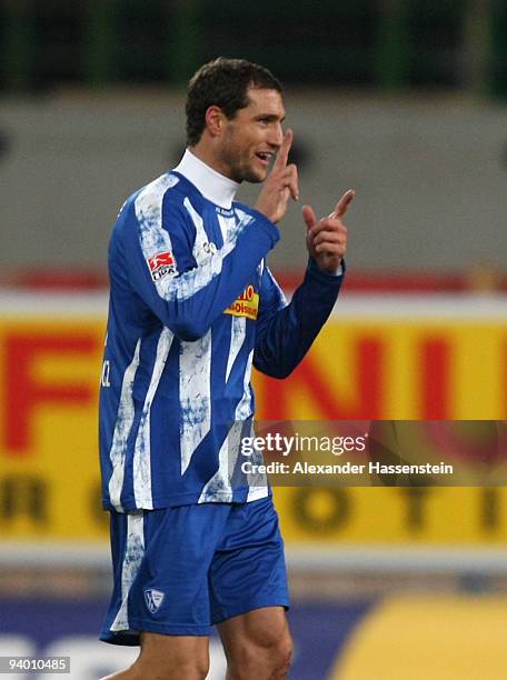 Diego Klimowicz of Bochum walks off the pitch after getting the Red card during the Bundesliga match between VfB Stuttgart and VfL Bochum at...