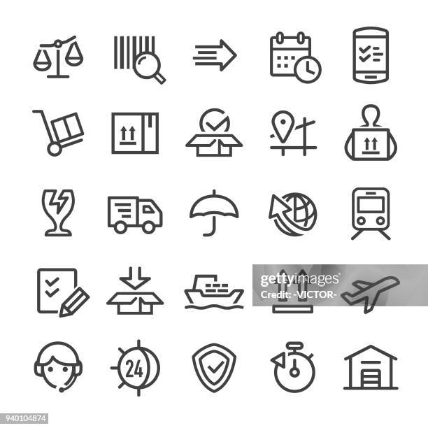logistics icons - smart line series - freight train stock illustrations