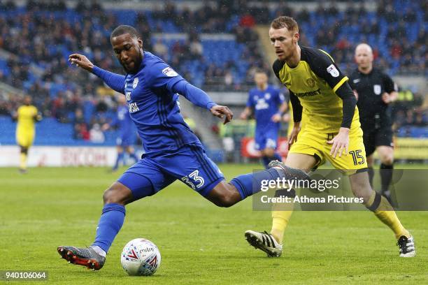 Junior Hoilett of Cardiff City crosses the ball into the box during the Sky Bet Championship match between Cardiff City and Burton Albion at the...