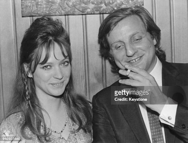 French actors Anna Karina and Bruno Cremer at the premiere of the film 'le Temps de Mourir' in Paris, France, 8th July 1970. They both star in the...