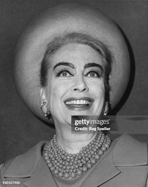 American actress Joan Crawford at a press conference at the Savoy Hotel in London, 18th April 1966. She is in London on behalf of Pepsi-Cola, of...