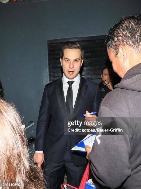 Skylar Astin is seen on March 29, 2018 in Los Angeles, California.