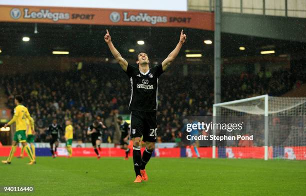 Lucas Piazon of Fulham celebrates his side's second goal during the Sky Bet Championship match between Norwich City and Fulham at Carrow Road on...