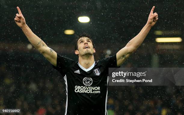 Lucas Piazon of Fulham celebrates his side's second goal during the Sky Bet Championship match between Norwich City and Fulham at Carrow Road on...