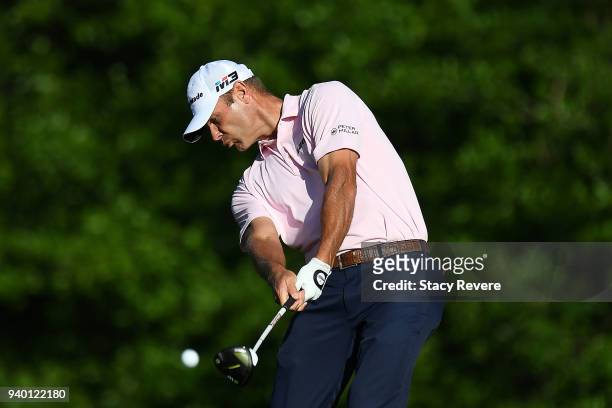 Shawn Stefani hits his tee shot on the 15th hole during the second round of the Houston Open at the Golf Club of Houston on March 30, 2018 in Humble,...