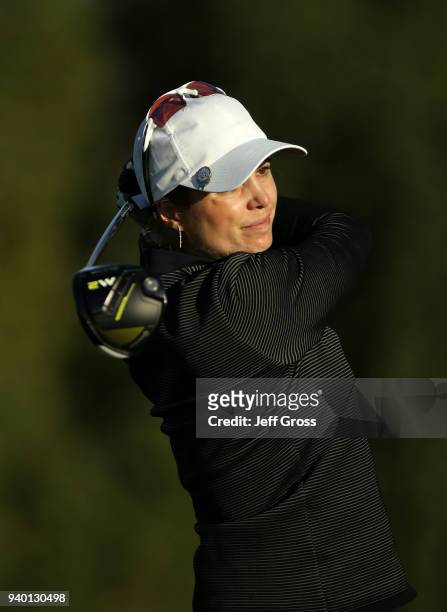 Beatriz Recari of Spain plays her tee shot on the 12th hole during the second round of the ANA Inspiration at Mission Hills Country Club on March 30,...