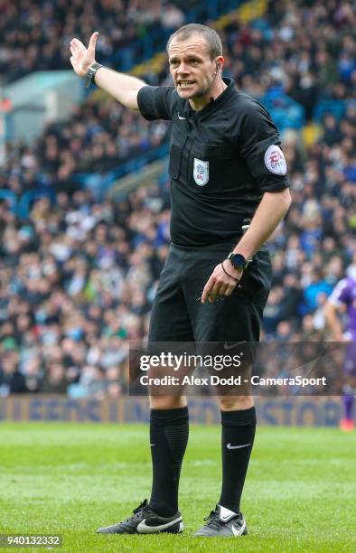 Referee Geoff Eltringham during the Sky Bet Championship match between Leeds United and Bolton Wanderers at Elland Road on March 30, 2018 in Leeds,...