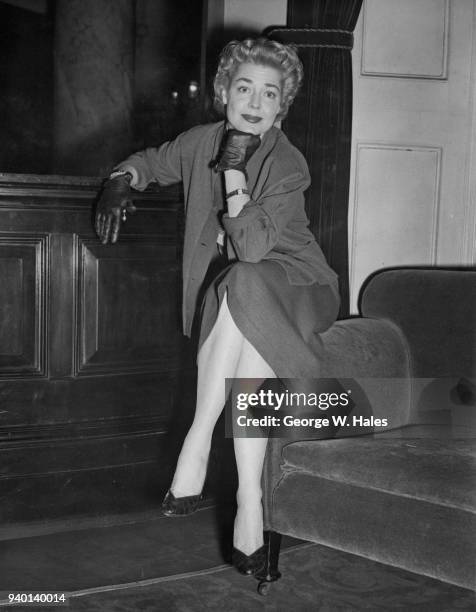 American actress Shirl Conway attends a press reception in her honour at the Theatre Royal in Drury Lane, London, 4th January 1956. She will be...