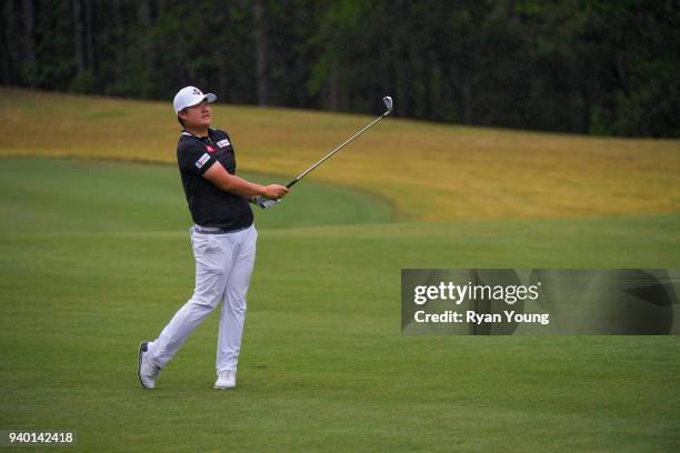 Sungjae Im plays a shot on the fourth hole during the second round of the Web.com Tour's Savannah Golf Championship at the Landings Club Deer Creek...