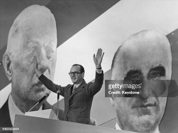 French politician Jacques Chirac is elected President of Rally for the Republic, at a mass rally in the Palais des Sports at the Porte de Versailles...