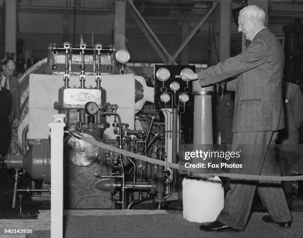 British trade unionist Walter Citrine , chairman of the Central Electricity Board, inaugurates the new Heavy Turbine Shop at the Fraser and Chalmers...