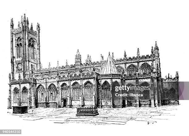 antique illustrations of england, scotland and ireland: manchester cathedral - manchester cathedral stock illustrations
