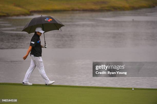 Sungjae Im walks to his ball on the fifth green during the second round of the Web.com Tour's Savannah Golf Championship at the Landings Club Deer...