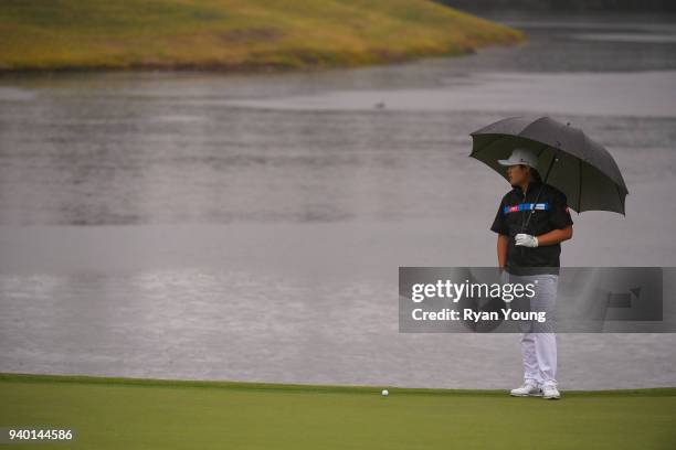 Sungjae Im waits to putt on the fifth green during the second round of the Web.com Tour's Savannah Golf Championship at the Landings Club Deer Creek...