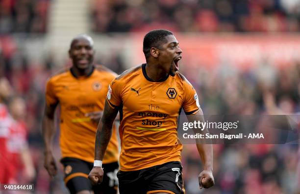 Ivan Cavaleiro of Wolverhampton Wanderers celebrates after scoring a goal to make it 0-2 during the Sky Bet Championship match between Middlesbrough...