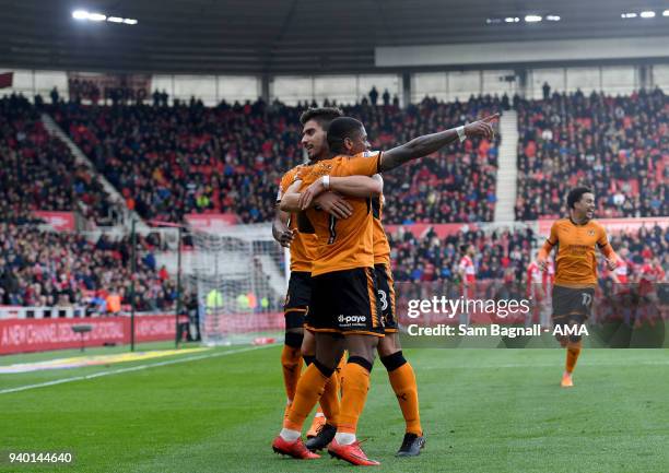 Ivan Cavaleiro of Wolverhampton Wanderers celebrates after scoring a goal to make it 0-2 during the Sky Bet Championship match between Middlesbrough...