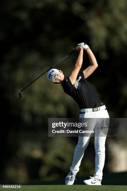 Sung Hyun Park of South Korea plays her second shot on the par 5, second hole during the second round of the 2018 ANA Inspiration on the Dinah Shore...