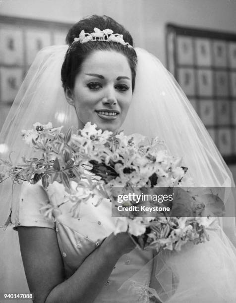 English novelist Jackie Collins on the day of her wedding to Wallace Austin, 13th December 1960.