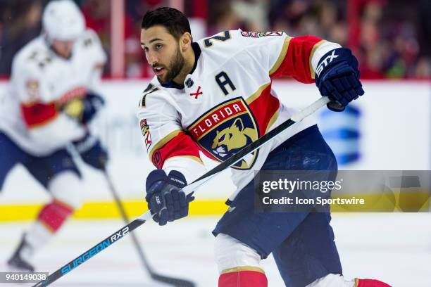 Florida Panthers Center Vincent Trocheck shoots the puck during warm-up before National Hockey League action between the Florida Panthers and Ottawa...