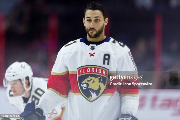 Florida Panthers Center Vincent Trocheck takes a moment during warm-up before National Hockey League action between the Florida Panthers and Ottawa...
