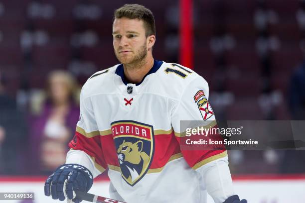 Florida Panthers Left Wing Jonathan Huberdeau skates during warm-up before National Hockey League action between the Florida Panthers and Ottawa...