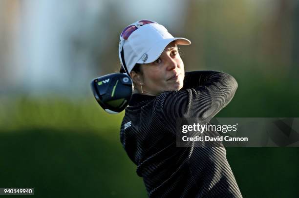 Beatriz Recari of Spain plays her tee shot on the par 5, 11th hole during the second round of the 2018 ANA Inspiration on the Dinah Shore Tournament...