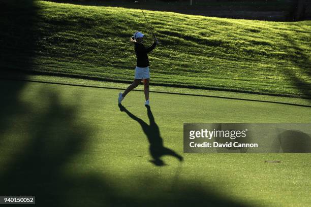 Beatriz Recari of Spain plays her second shot on the par 5, 11th hole during the second round of the 2018 ANA Inspiration on the Dinah Shore...