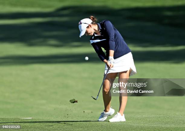 Beatriz Recari of Spain plays her third shot on the par 5, second hole during the second round of the 2018 ANA Inspiration on the Dinah Shore...