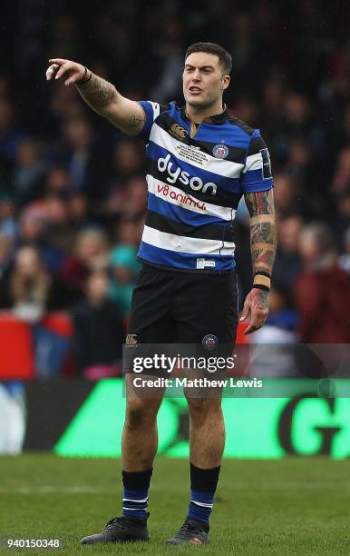 Matt Banahan of Bath in action during the Anglo-Welsh Cup Final match between Bath Rugby and Exeter Chiefs at Kingsholm Stadium on March 30, 2018 in...