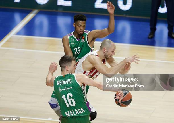 Nemanja Nedovic, #16 of Unicaja Malaga in action during the 2017/2018 Turkish Airlines EuroLeague Regular Season Round 29 game between Unicaja Malaga...