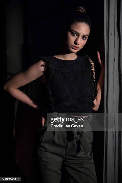 Model backstage ahead of the Nihan Peker show during Mercedes Benz Fashion Week Istanbul at Zorlu Performance Hall on March 30, 2018 in Istanbul,...