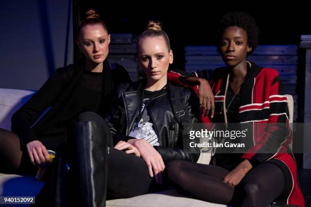 Models backstage ahead of the Nihan Peker show during Mercedes Benz Fashion Week Istanbul at Zorlu Performance Hall on March 30, 2018 in Istanbul,...