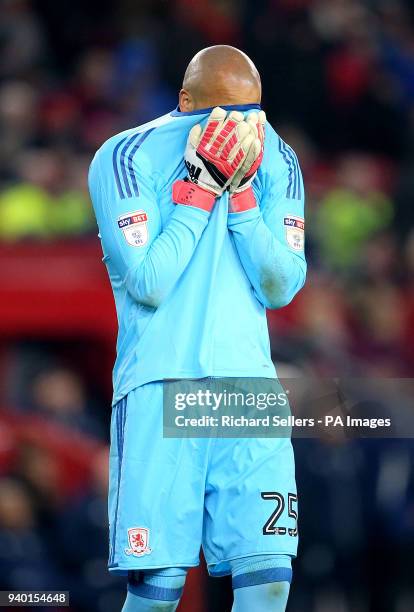 Middlesbrough goalkeeper Darren Randolph appears dejected during the Sky Bet Championship match at Riverside Stadium, Middlesbrough.