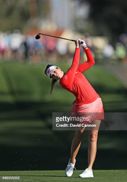 Paula Creamer of the United States plays her second shot on the par 5, second hole during the second round of the 2018 ANA Inspiration on the Dinah...