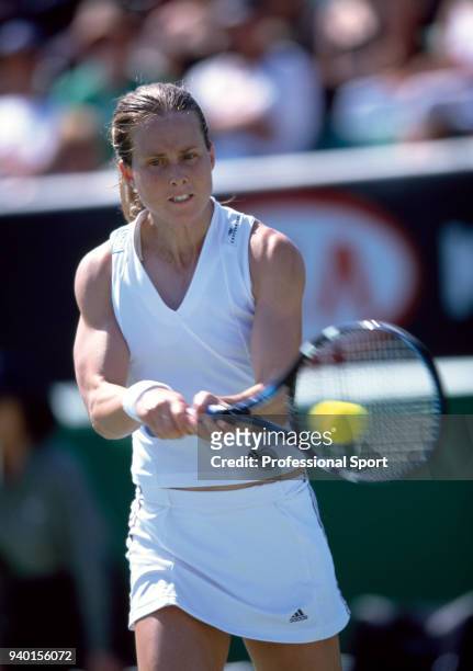 Meghann Shaughnessy of the USA in action during the Australian Open Tennis Championships at Flinders Park in Melbourne, Australia circa January 2002.