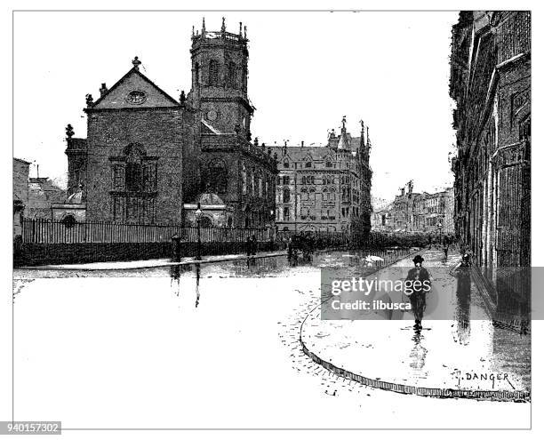 antique illustrations of england, scotland and ireland: st nicholas church, liverpool - saint nicholas stock illustrations