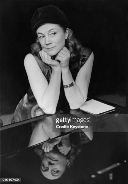 British actress Sarah Churchill , the daughter of Sir Winston Churchill, rehearses for her show 'A Matter of Choice' at the New Arts Theatre in...